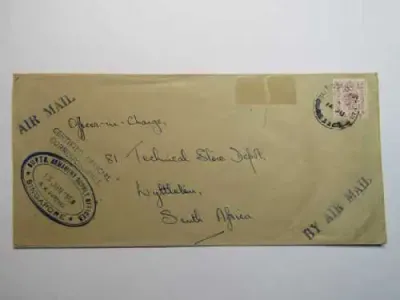 Certified Official Correspondence Air Mail British Fleet to South Africa from Singapore