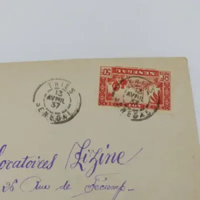 1937 Postal cover from Thies, Senegal to Paris with 50 c Senegal stamo cancelled 13 April 1937