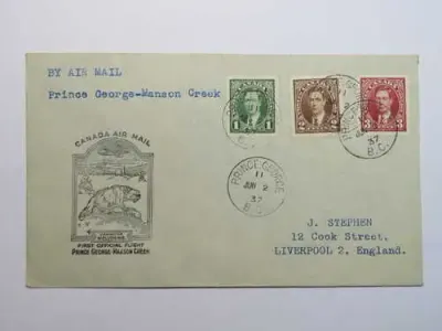 1937 Canadian airmail cover from Prince George, Canada to Liverpool, England
