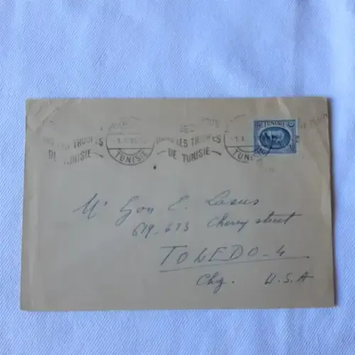 Postal cover from Tunisia to USA with 30f Tunisian stamp - Dated 1 October 1951