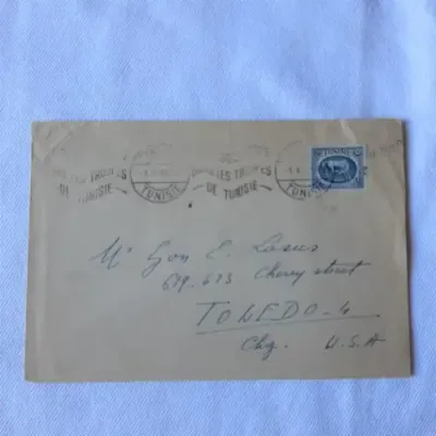 Postal cover from Tunisia to USA with 30f Tunisian stamp - Dated 1 October 1951