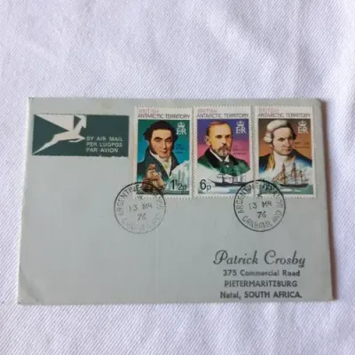 Airmail cover from Argentine Islands to Pietermaritzburg South Africa - With 3 British stamps