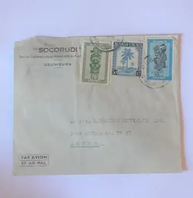 Airmail cover from Usumbura, Burunndi to Arushu, Tanzania with 3 Burundi stamps - 22 June 1944