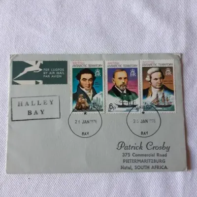 Airmail cover from Halley Bay to Pietermaritzburg, South Africa - With 3 British stamps