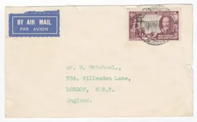Southern Rhodesia cover sent to London by Air Mail with S. Rhodesia stamp - Cancellation unclear