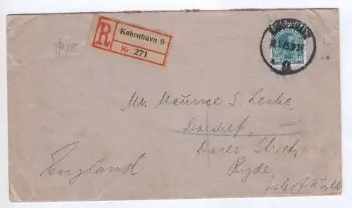 Registered 1925 cover from Kopenhagen, Denmark to Isle of Wight - With Danish stamp