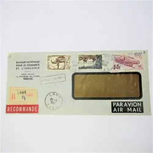 Airmail Togo registered Lome 1956 with too late cancellation