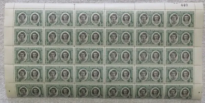 Southern Rhodesia block of 30 stamps SACC 64 - Some minor shifting of portraits