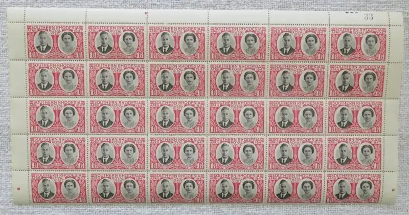 Southern Rhodesia block of 30 stamps SACC 65 - Some minor shifting of portraits