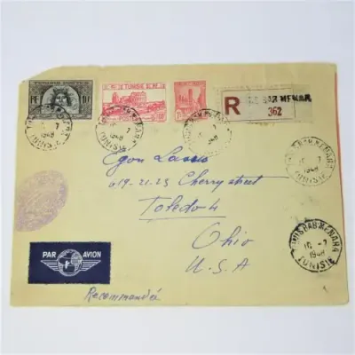 Airmail Tunisia registered cover to USA 1948