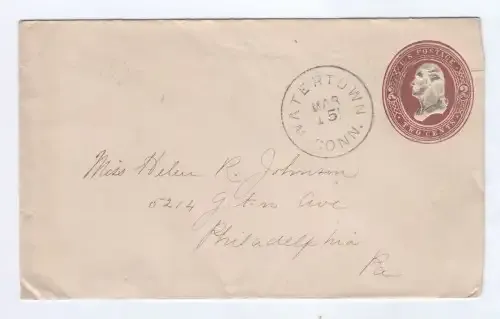 1887 Envelope USA cancelled in Watertown, Connectocut posted to Philadelphia with received backstamp