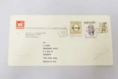 Airmail cover from Lourosa, Portugal to Cape Town South Africa with Par Avion and Impressors ink