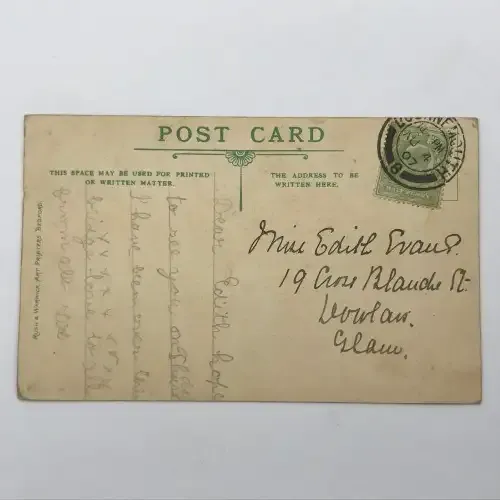 1907 Post card of the suspension bridge Alum Chine posted in Bourne Mouth - some damage