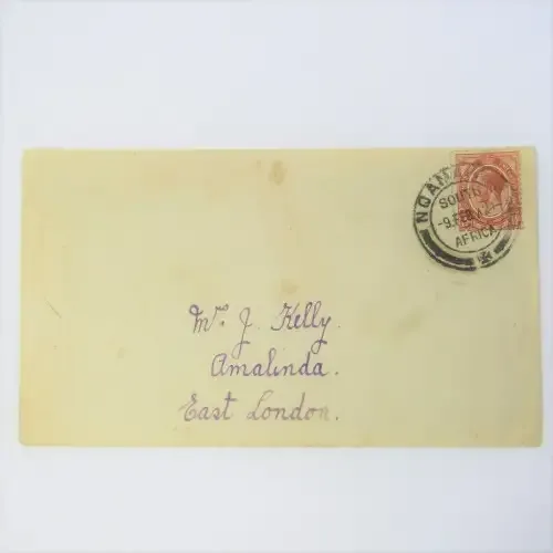 Postal cover from Nqamakwe South Africa to East London South Africa 9 February 1921