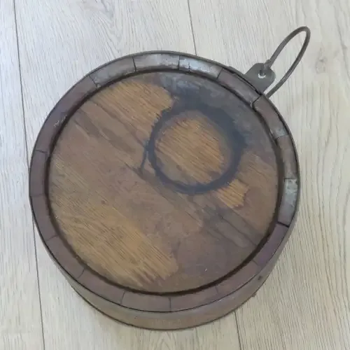 Vintage wood and brass water barrel