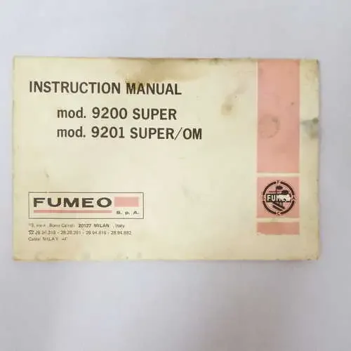 FUMEO S.p.A. mod. 9200 Super , mod. 9201 Super/OM instruction manual - Some water damage