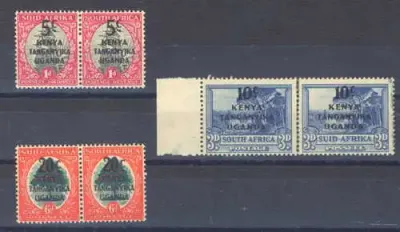 Kenya, Uganda, Tanganyika GIBBONS SG 151, 152 and 153 mint pairs