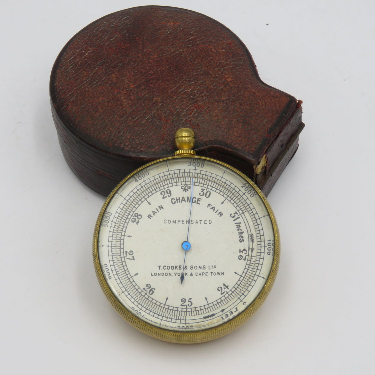 Antique T. Cooke and Sons pocket barometer in original case