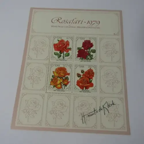South Africa miniature sheet of 1979 Rose stamps - Mint unhinged - Signed by the artist
