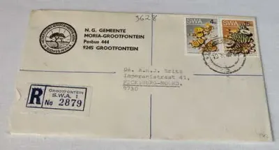 Registered letter sent from Grootfontein SWA to Ficksburg RSA with 2 SWA stamps