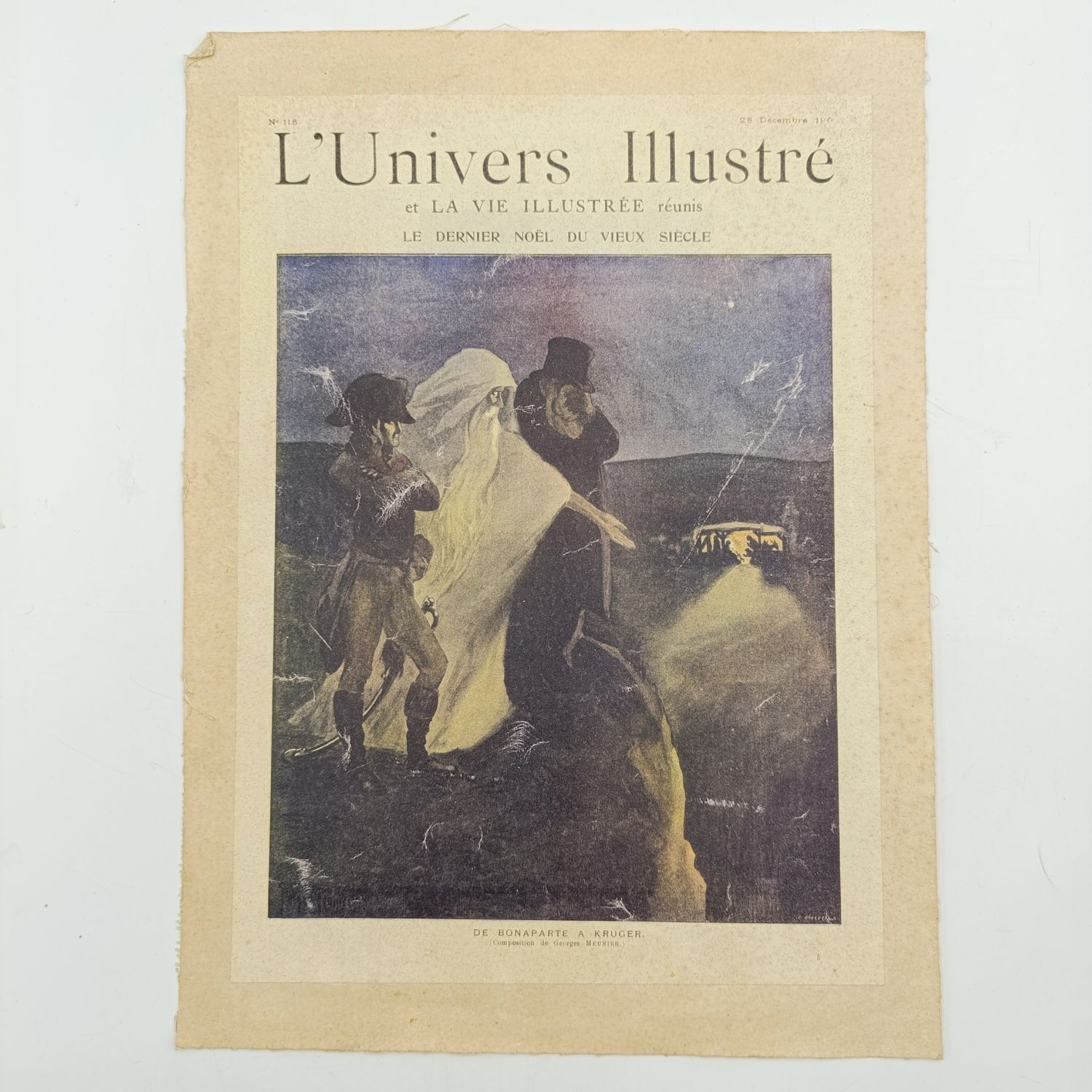 Illustrated front cover of French magazine - Boer War period. Scheteh of Napoleon and kruger with St Peter