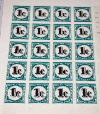 South West Africa SACC 56 Postage Due block of 20 stamps - Mint