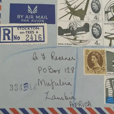 Postal History registered airmail cover Canada to Zambia 1966 backstamped Mufulira &amp; Ndola