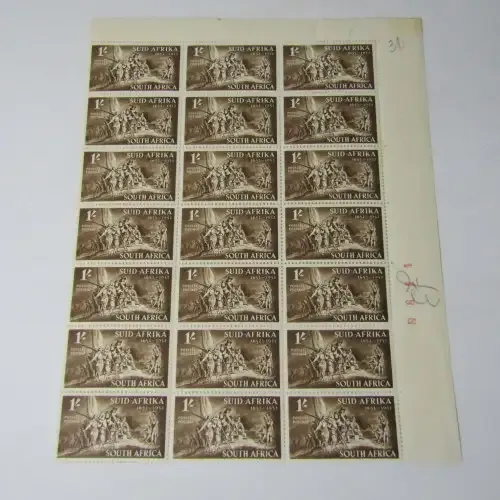 South Africa SACC 139 - Landing at the Cape block of 21 stamps