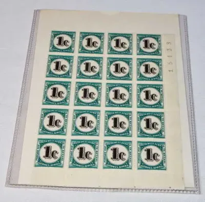 South West Africa SACC 56 Postage Due block of 20 stamps - Mint