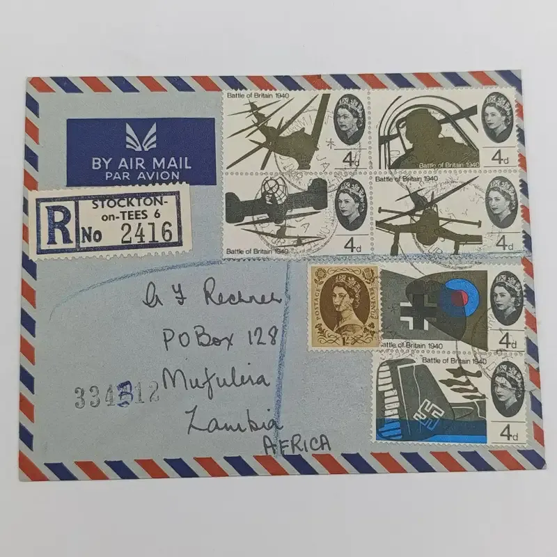 Postal History registered airmail cover Canada to Zambia 1966 backstamped Mufulira &amp; Ndola
