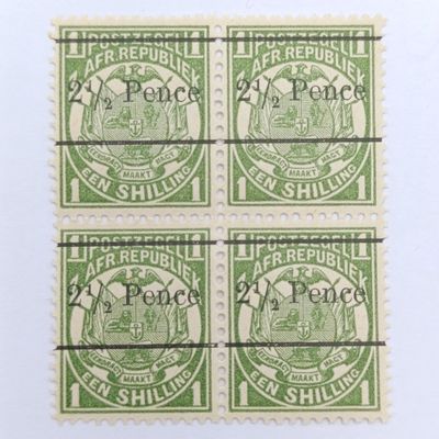 ZAR Een Shilling overprinted 2 1/2 Pence 1893 - Block of 4 mint stamps SACC 203