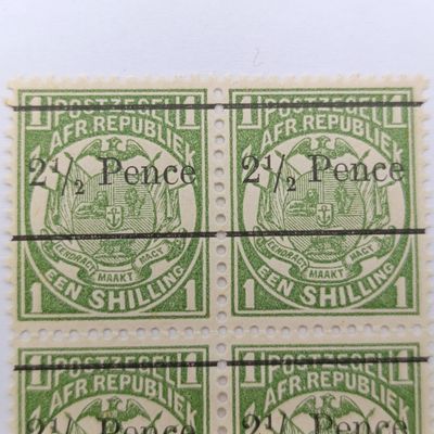 ZAR Een Shilling overprinted 2 1/2 Pence 1893 - Block of 4 mint stamps SACC 203