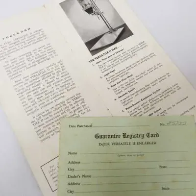 DeJur Versatile II Enlarger instruction manual in original pouch