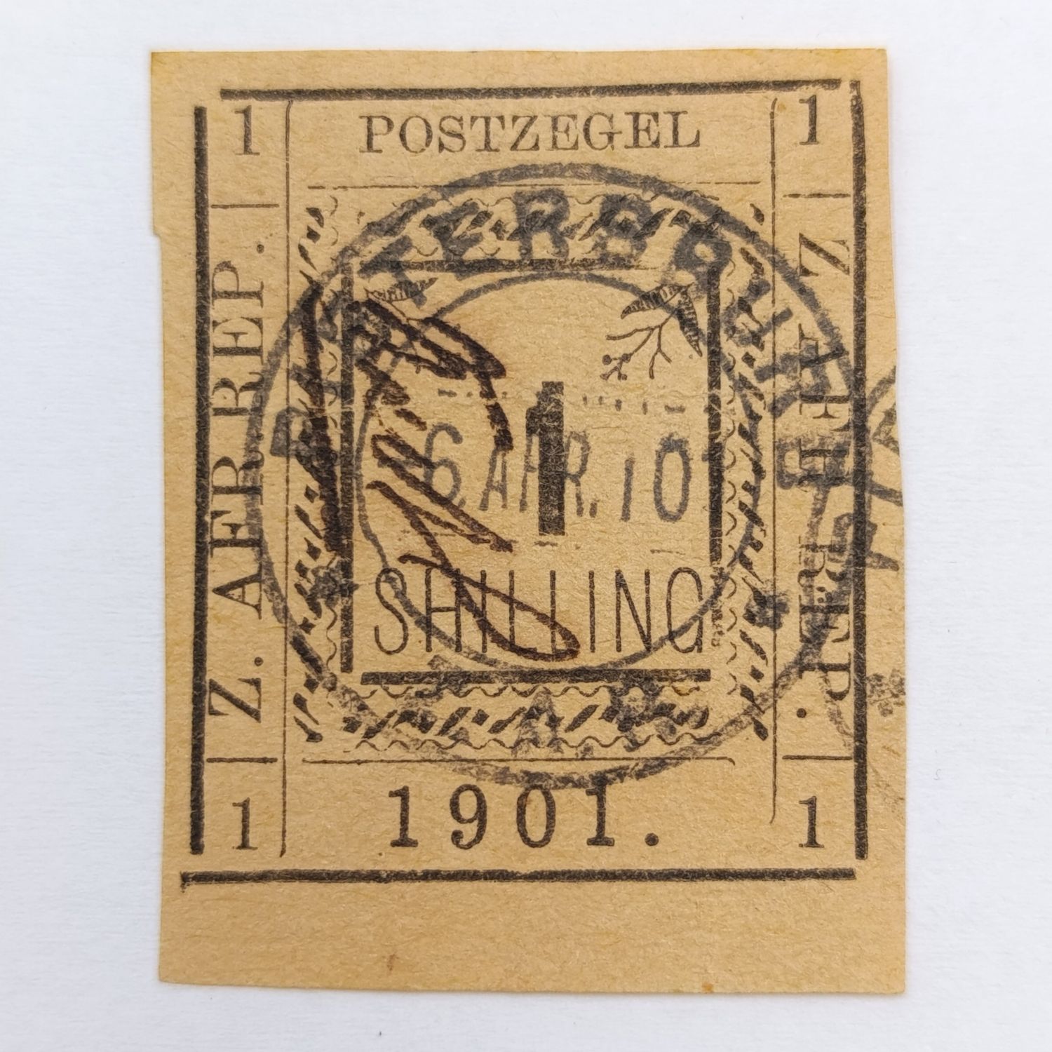 1901 ZAR Pietersburg type 3 imperforated 1 Shilling used stamp - used at Pietersburg 6 April 1901 - SACC 18
