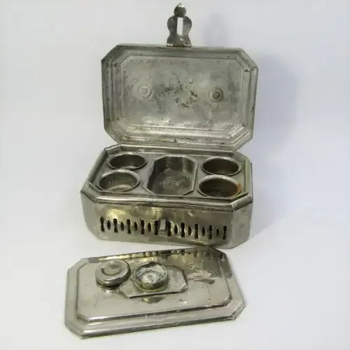 Antique writing travel tin engraved O.L. Dal. Val