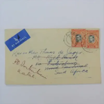 Airmail cover from Thompson`s Fall to Pietersburg, South Africa