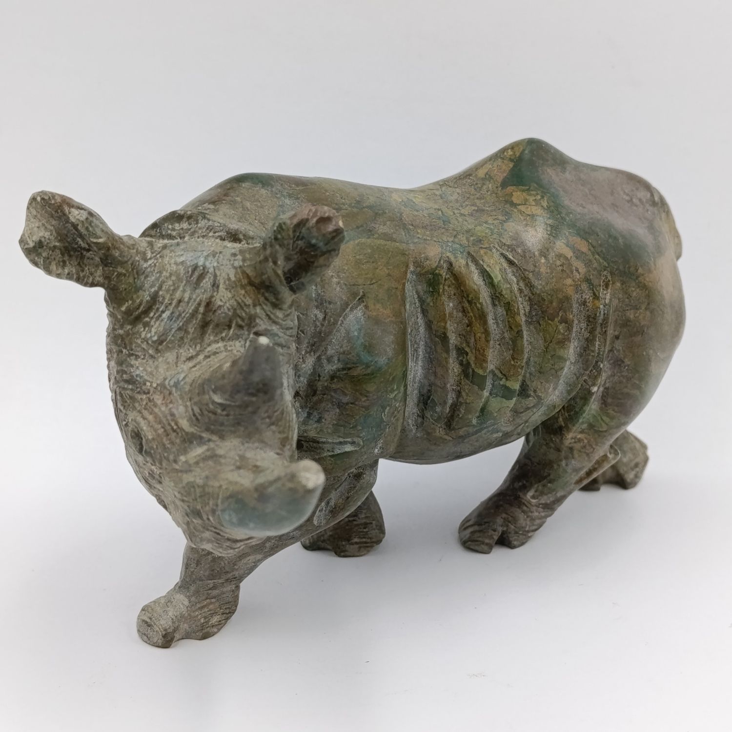 Vintage Green Serpentine stone Rhino sculpture