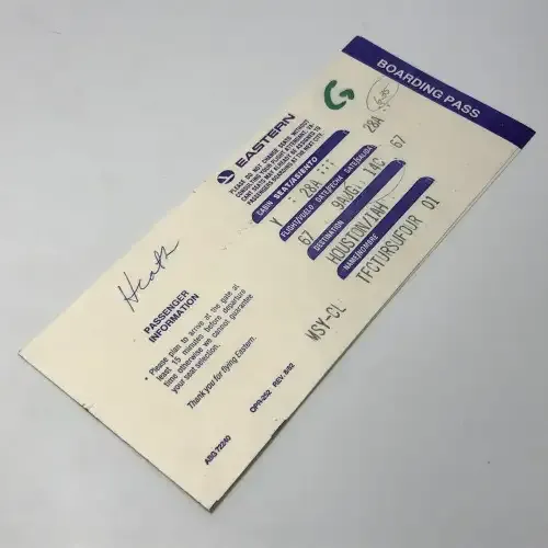 Pair of vintage tickets with boarding passes Eastern Airlines to Houston