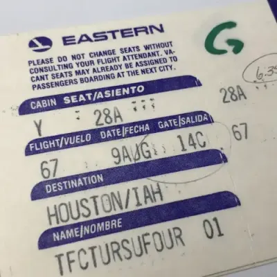 Pair of vintage tickets with boarding passes Eastern Airlines to Houston