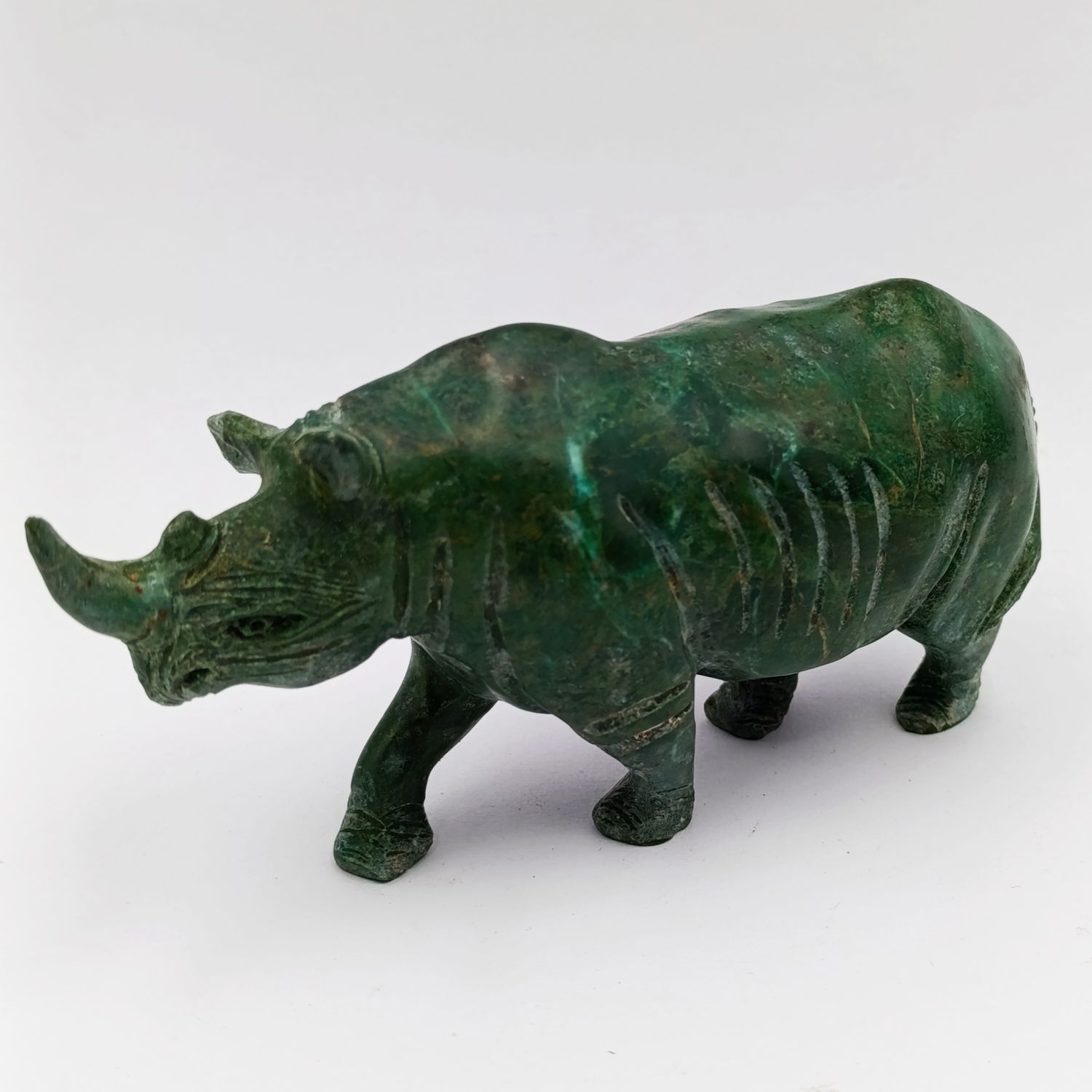 Vintage Green Serpentine stone Rhino sculpture