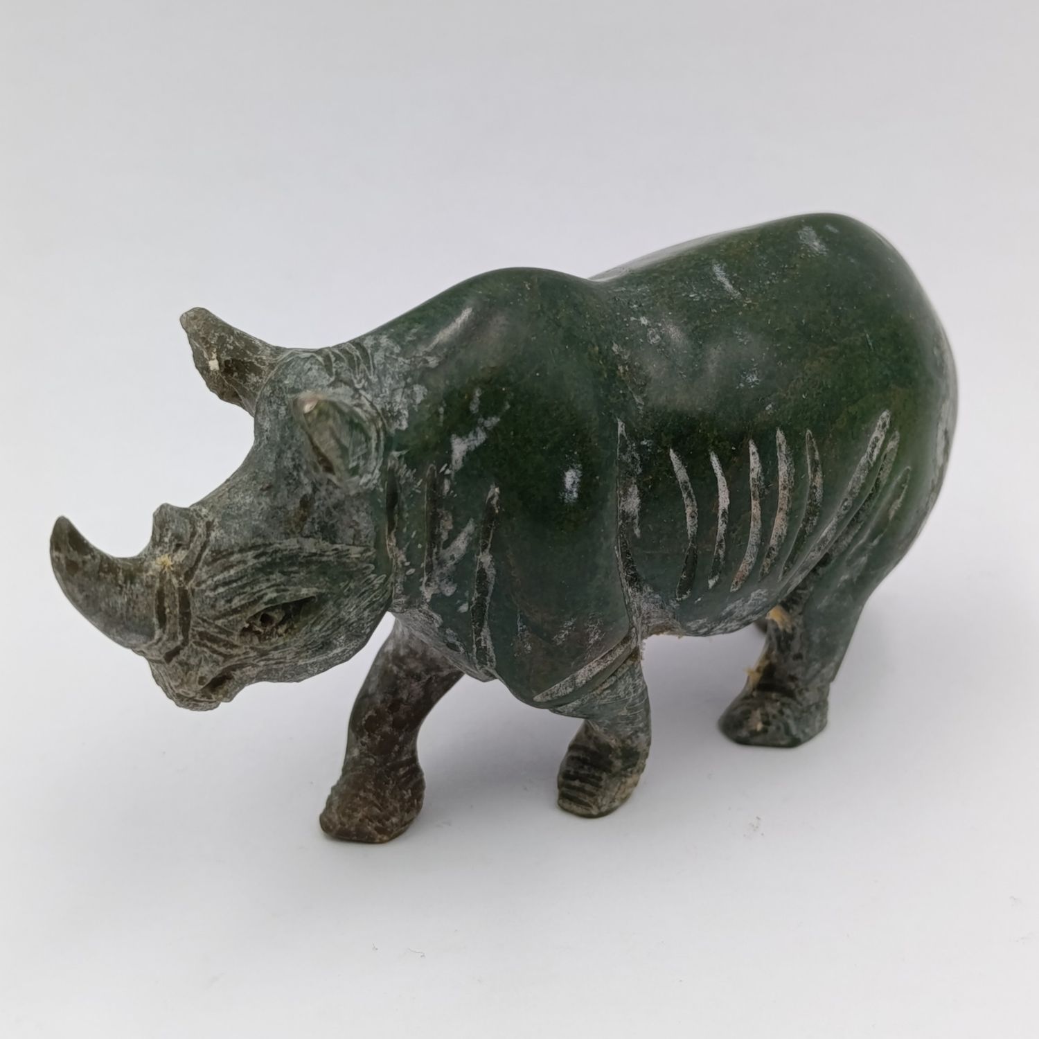 Vintage Green Serpentine stone Rhino sculpture