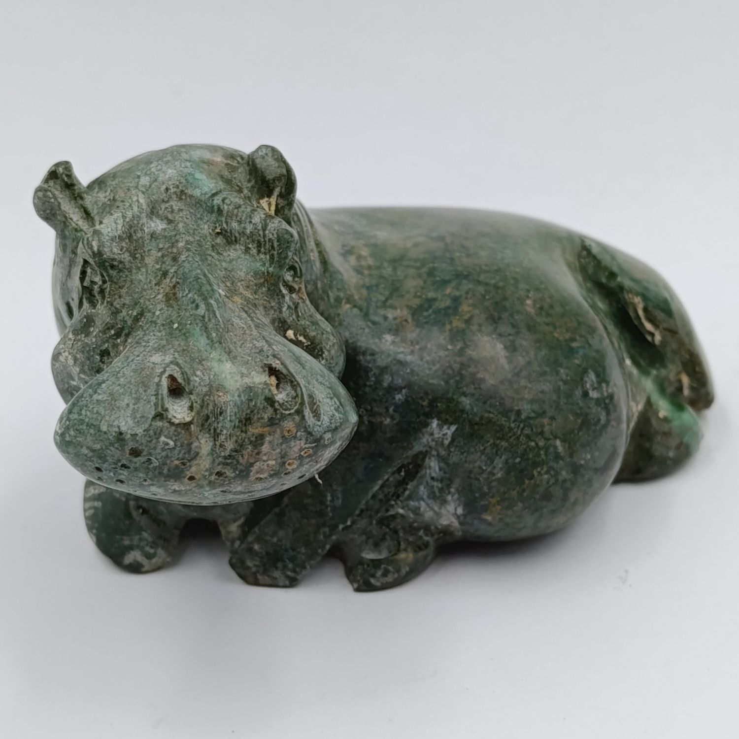 Vintage Green Serpentine stone Hippo carving