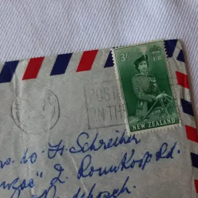 Airmail cover from Hastings, New Zealand to Cape Town, South Africa with 3/- New Zealand stamp