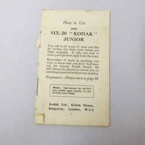 How to use your six - 20 `Kodak` junior instruction manual