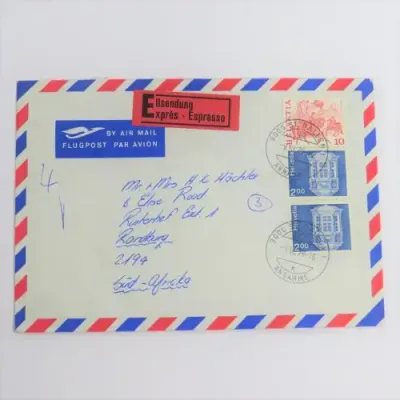 Postal Cover - Airmail and Express postage from St Gallen, Switzerland to Randburg