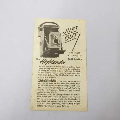 The Highlander Polaroid camera with Accessories brochure