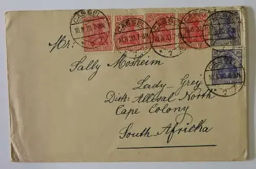 Postal cover from CASSEL Germany (Now Northern France) 10-08-1920 to Lady Grey, South Africa
