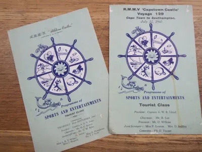 1960 RMMV Athlone Castle programme of sports and entertainments