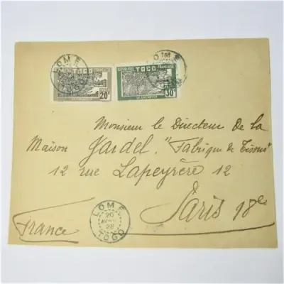 Postal cover from Lome Togo to Paris France 20 April 1928