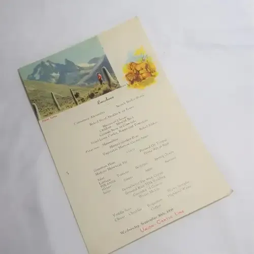 Union Castle `SS Kenya Castle` Lunch menu - September 30th, 1959